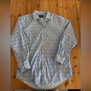 Nordstrom Blue and White floral Patterned button up Shirt